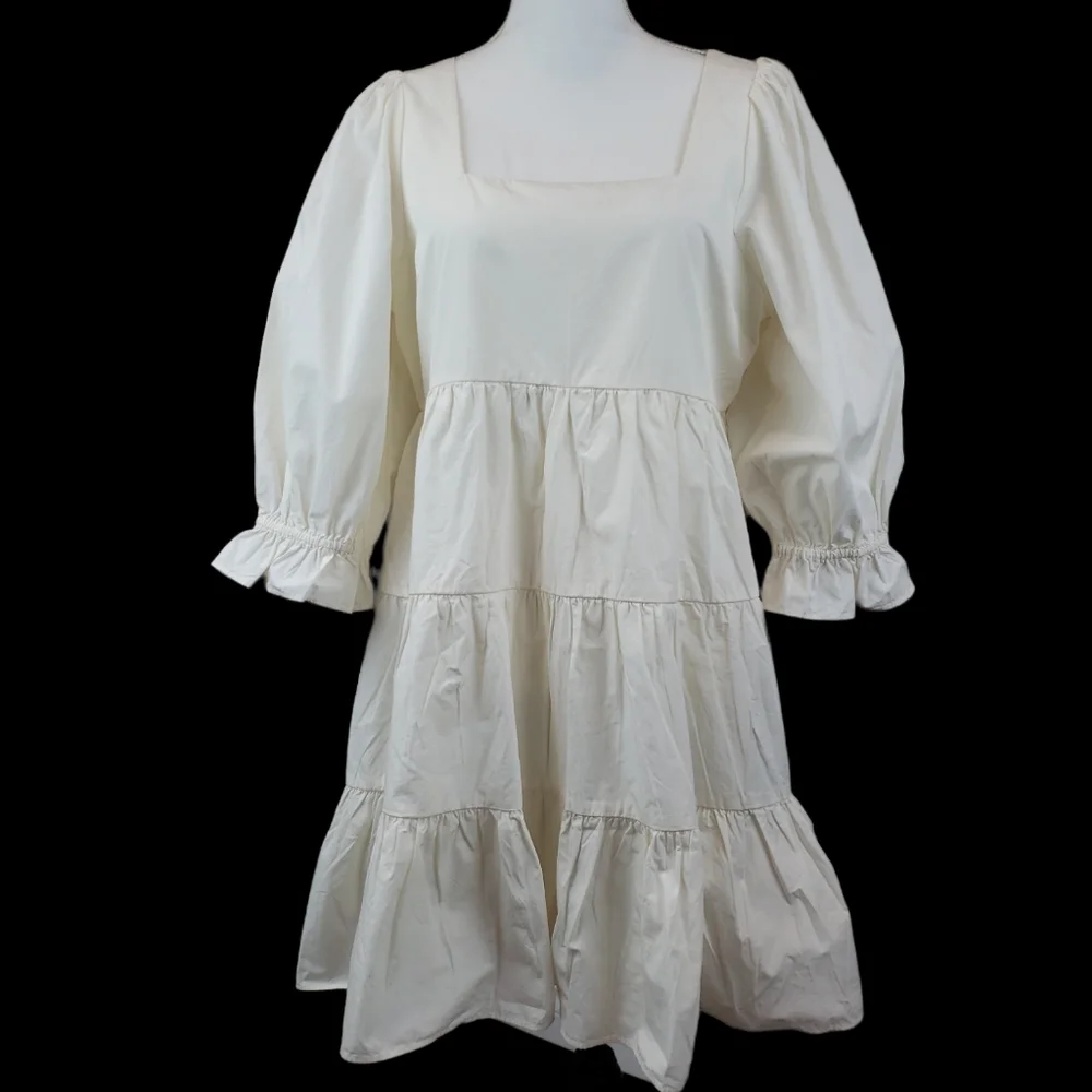 Madewell NWT Poplin Lizzie Babydoll Dress 12 Puffed Sleeves-Tiered Lighthouse - Picture 4 of 15